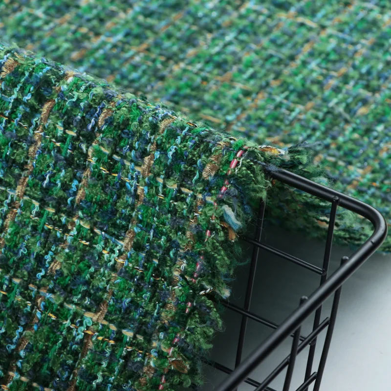 50x145cm Fashion Green Lattice Yarn-Dyed Braided Tweed Fabric For Women Autumn Jacket Dress Suit Coat Handbag DIY Cloth Sewing