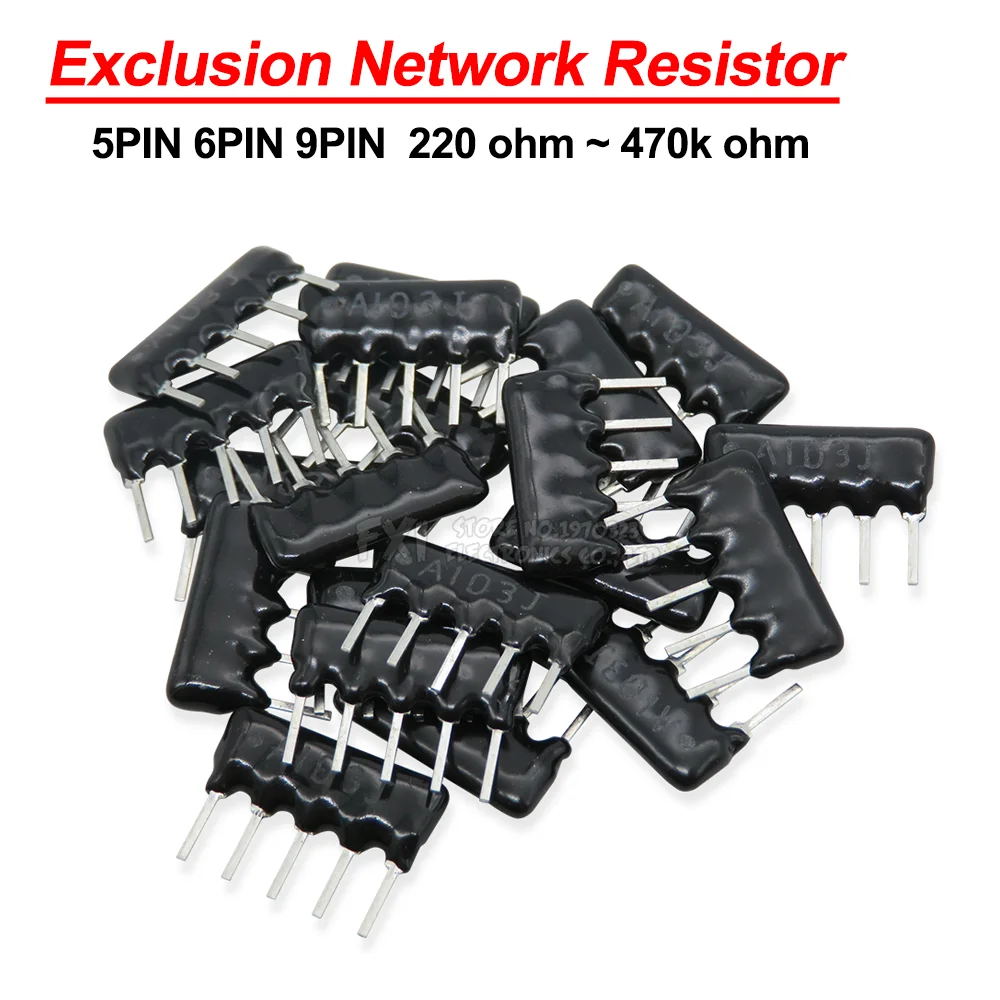 10PCS 5PIN 6PIN 9PIN exclusion Network Resistor array DIP 100 220 330 470 680 1K 1.2K 1.5K 2K 2.2K 3.3K 4.7K 10K 100K ohm 100R