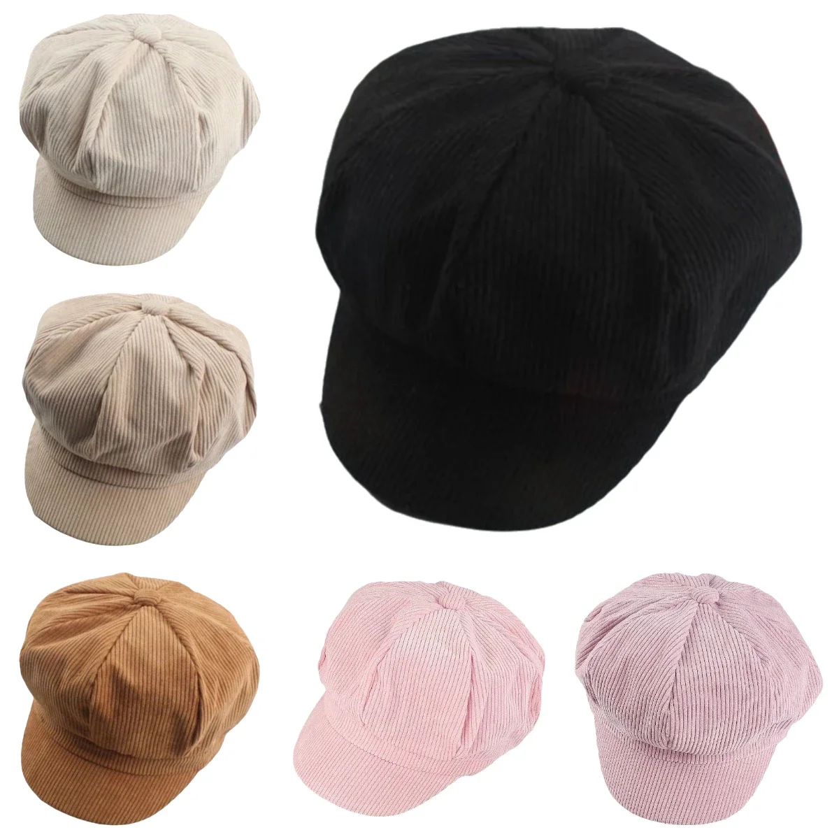 

Literary Freshness Peaked Cap Versatile Solid Color Corduroy Octagonal Hat Fashionable Retro Trend Beret Winter Hat for Woman