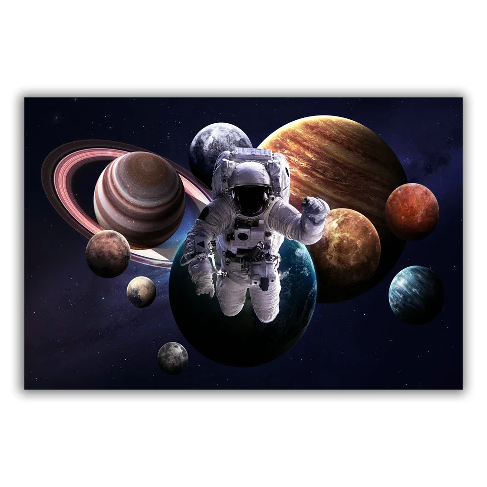 HT086 Spectacular Universe Earth And Moon Space Station Astronaut Silk Fabric Poster Art Decor Indoor Painting Gift