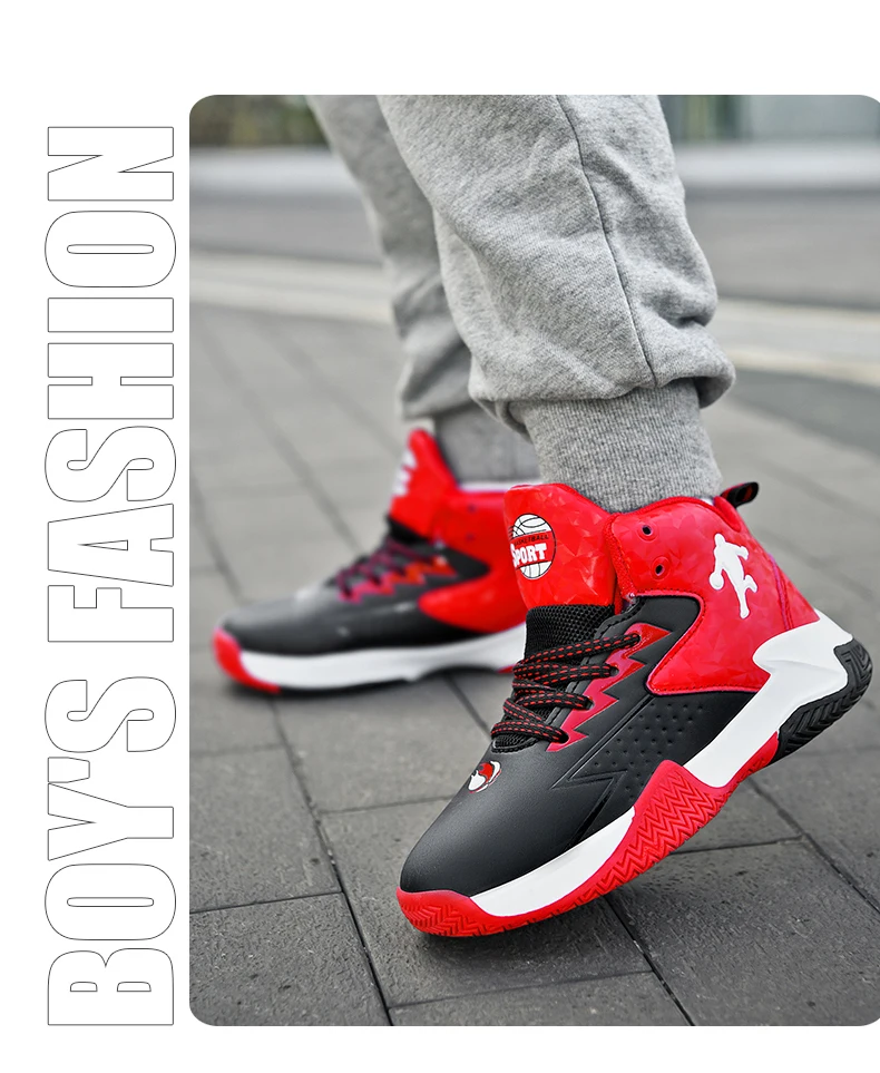 Kinder-Basketballschuhe, rutschfest, atmungsaktiv, Basketball-Trainings-Sneaker, Schnür-Basketballstiefel für Jungen und Mädchen, Sportschuhe – Detail 23