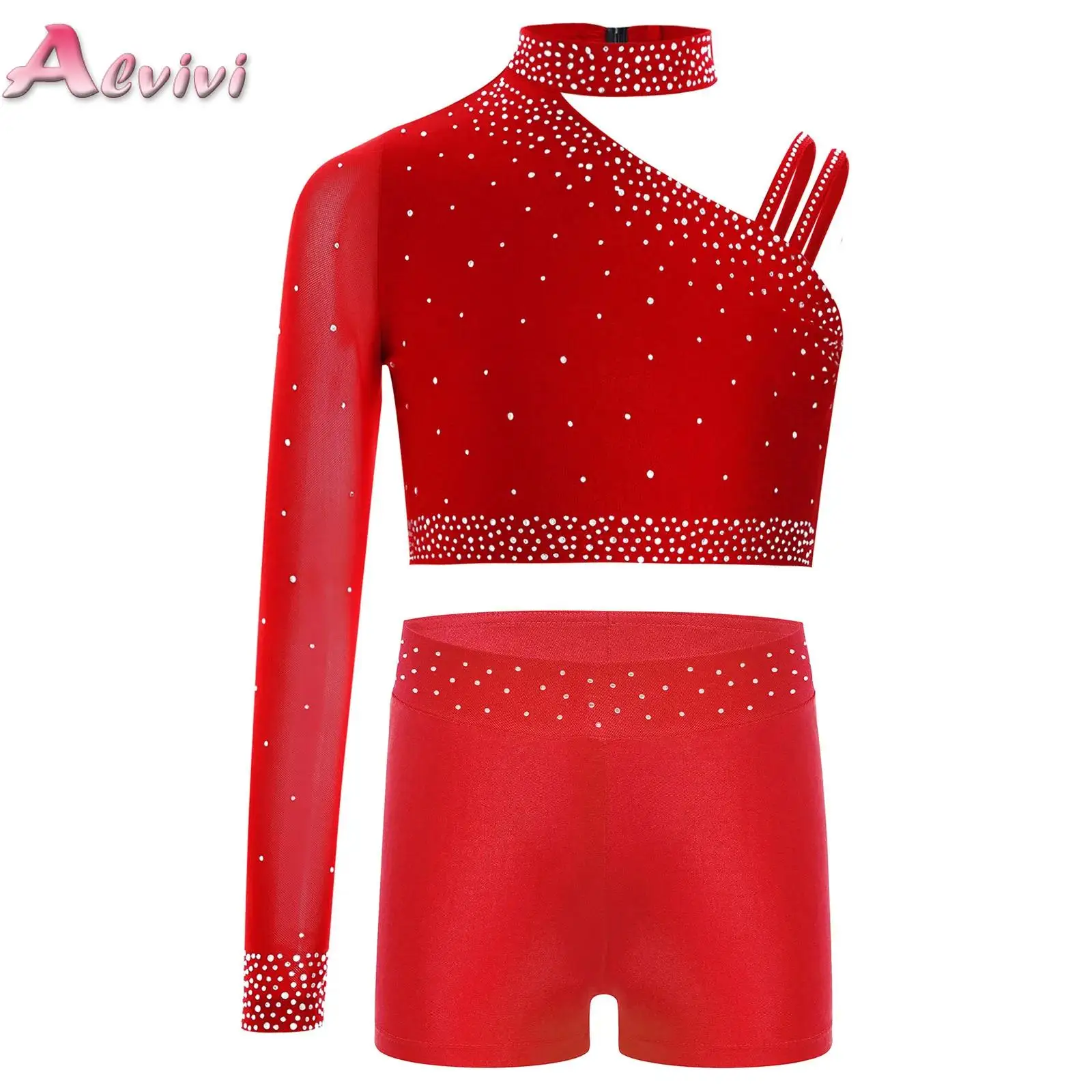 

Kids Girls Ballet Latin Dance Costume Sparkly Crop Tops And Shorts 2 Pcs Gymnastics Figure Skating Outfit Cheerleading Outfits