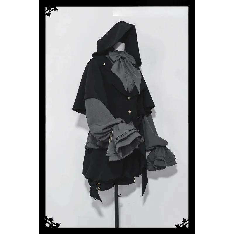 ~ Rabbit Run~Ouji Lolita Jacket /Short Pants /Blouse Vintage Dark Cute Cool Sa Coat  Rabbit Ear Hood Set by Princess Chronicles