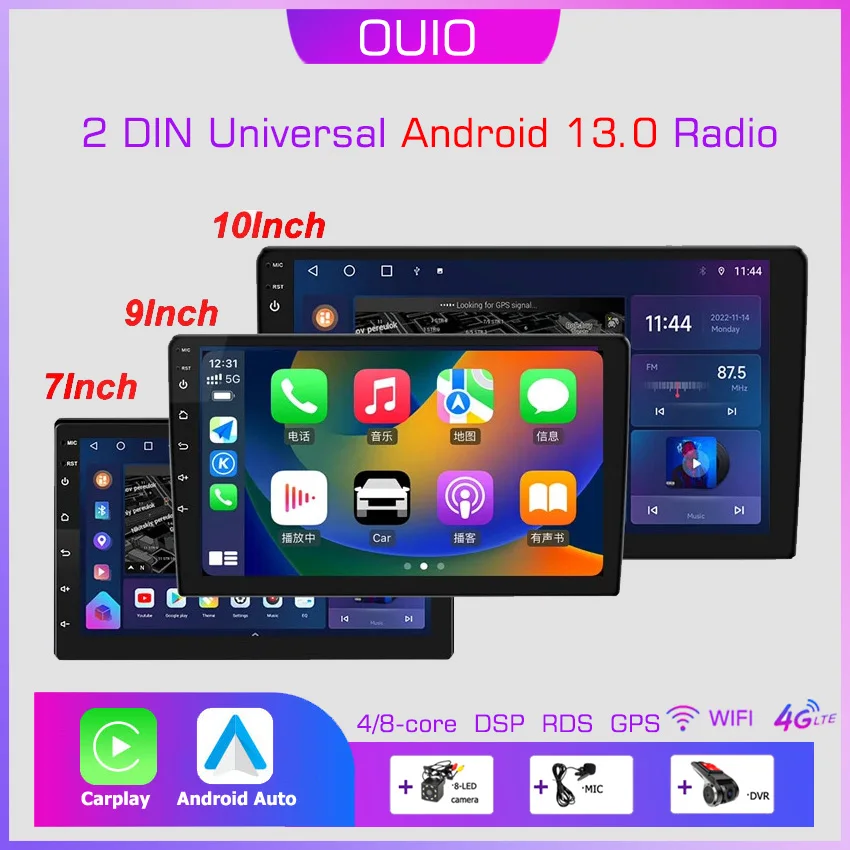 

7"/9"/10" Android 13 8GB+128GB Car Radio Android auto Carplay 2 Din GPS Car Audio Automotive Multimedia Player 2 DIN radio