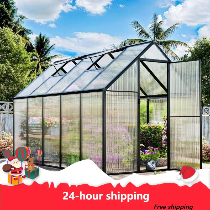 Outdoor Greenhouse Kit 10x6x6 FT, Outsides Polycarbonate Heavy Duty Green House With Windows Door For Backyard Garden