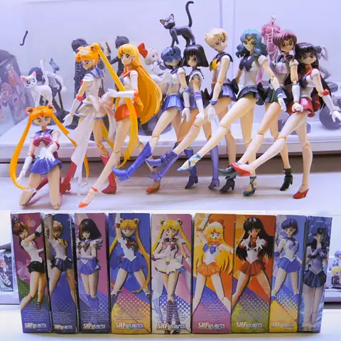 Anime Sailor Moon Tsukino Usagi Sailor Mercury Mars Venus Jupiter Saturn Pluto Neptune PVC Action Figure Model Kids Toys Doll