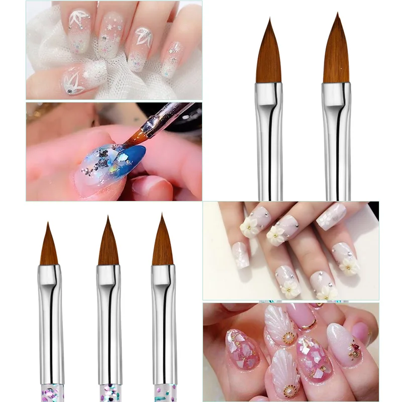 5종 네일 아트 브러쉬 세트 UV 젤 아크릴 네일 디자인 도구 네일 펜 3D 꽃 조각 디테일링 크리스탈 핸들 (살롱용)