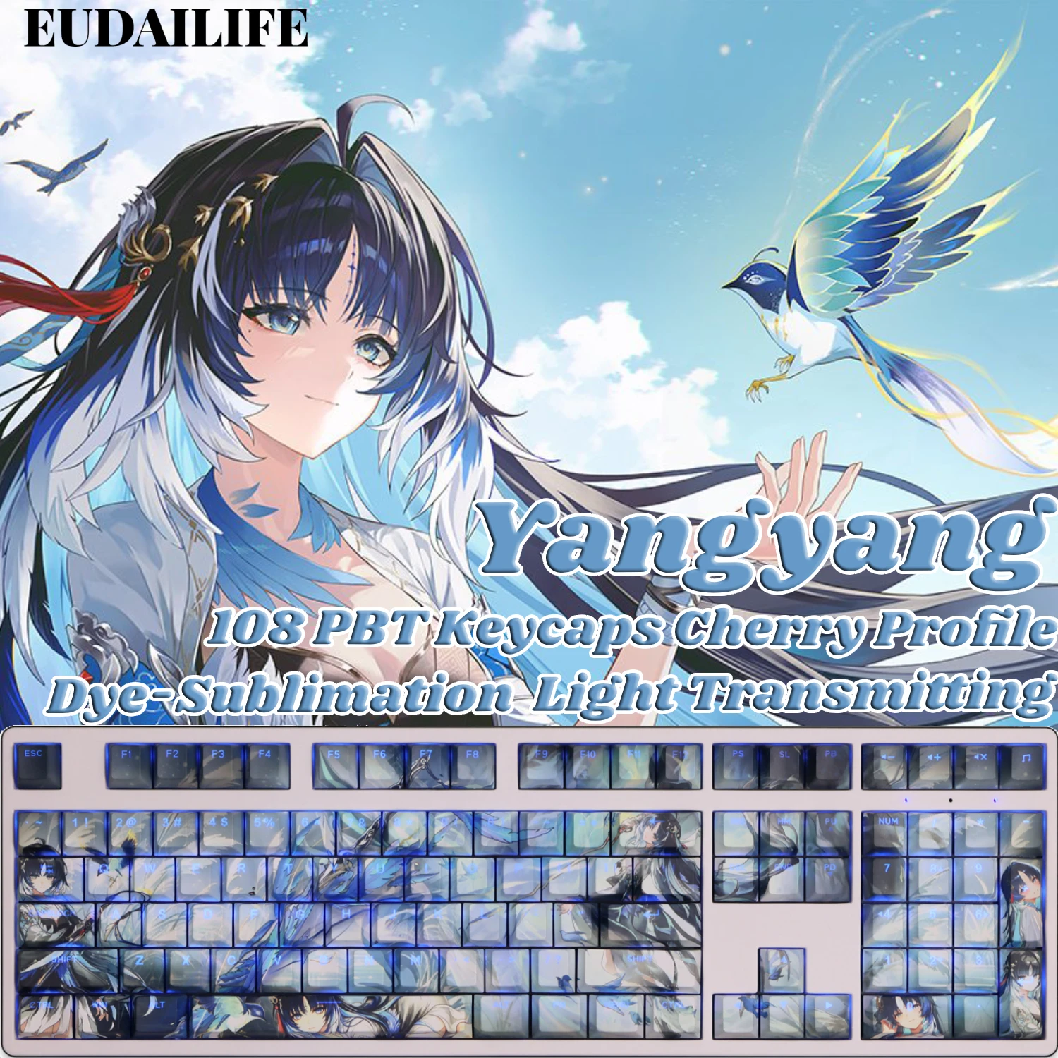 Yangyang 108 Key Cap Wuthering Waves PBT DYE Sublimation Cherry MX Cross Axis Switch Cover Keycaps for Mechanical Keyboard Gift