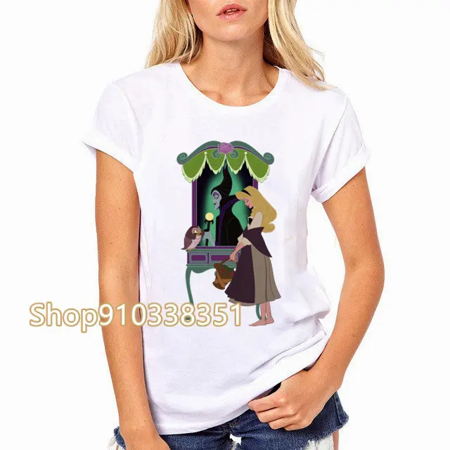 Vintage Cartoon Sleeping Beauty Graphic Print T Shirt Villains Maleficent Girls Short Sleeve Fashion Oversized T Shirt Women