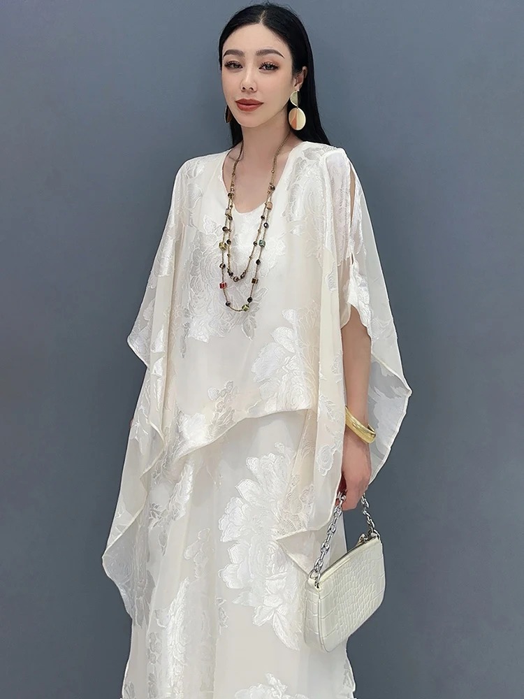 SHENGPALAE 2024 Summer New Chinese Style Jacquard Fashion Temperament Versatile Elegant Dress For Women Solid Color Robe 5C1154