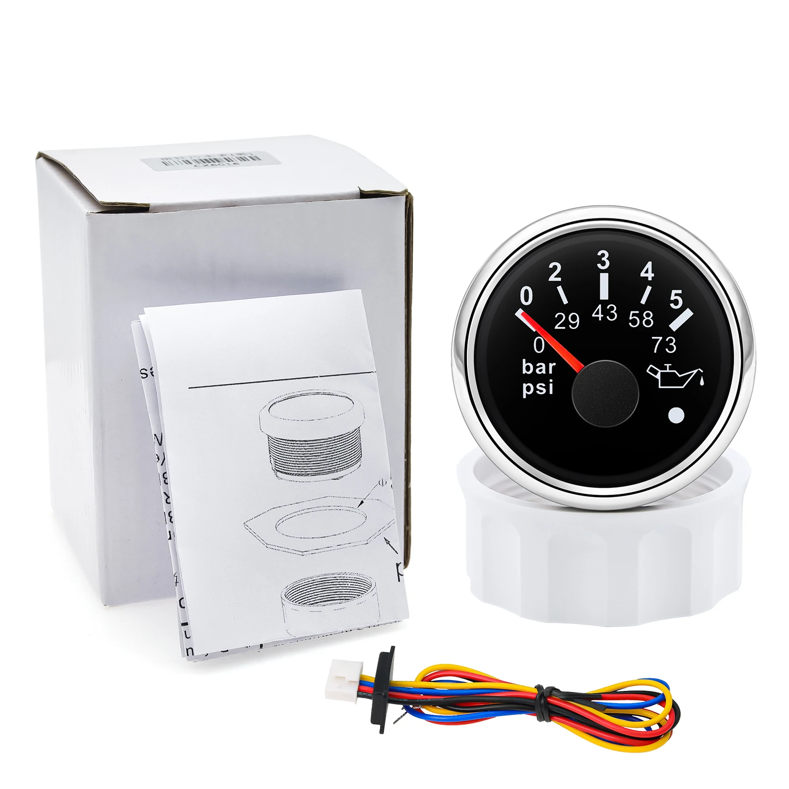Medidor de presión de aceite, Sensor de presión de 52mm, 0-5bar, 0-10bar, psi, con alarma, luz roja para coche, barco, motocicleta marina, 12V, 24V