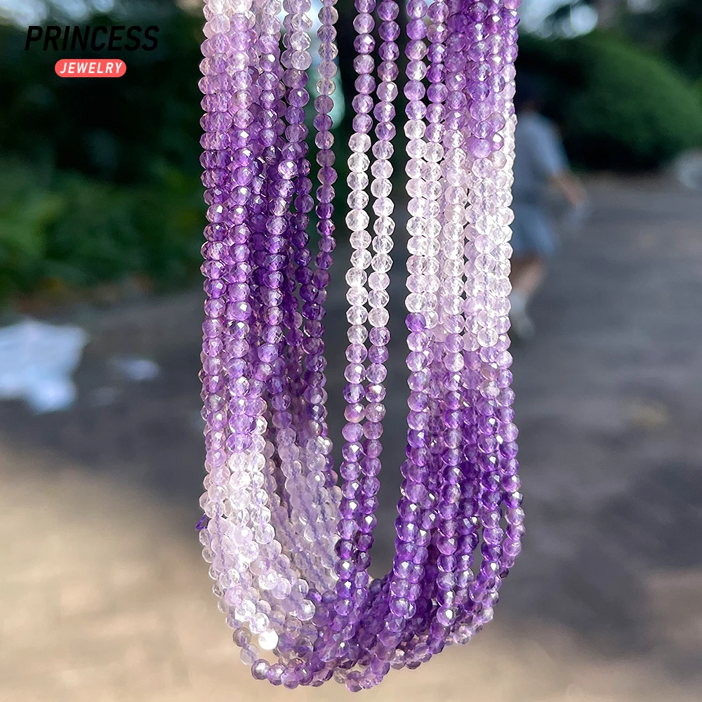 A+ Natural 3mm Gradient Amethyst Faceted Beads Loose Crystal Beads for Jewelry Making Bracelet Necklace DIY Accessories