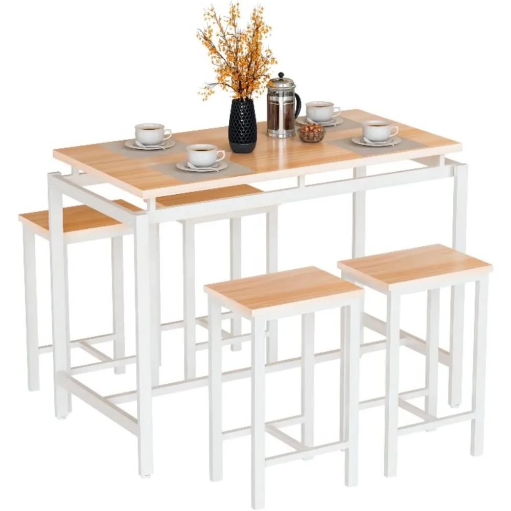 

Dining Table Set for 4-5pcs Kitchen Counter w/Bar Stools, Compact Design & Sturdy Structure & Easy Assembly, Height 34.7'', Ide