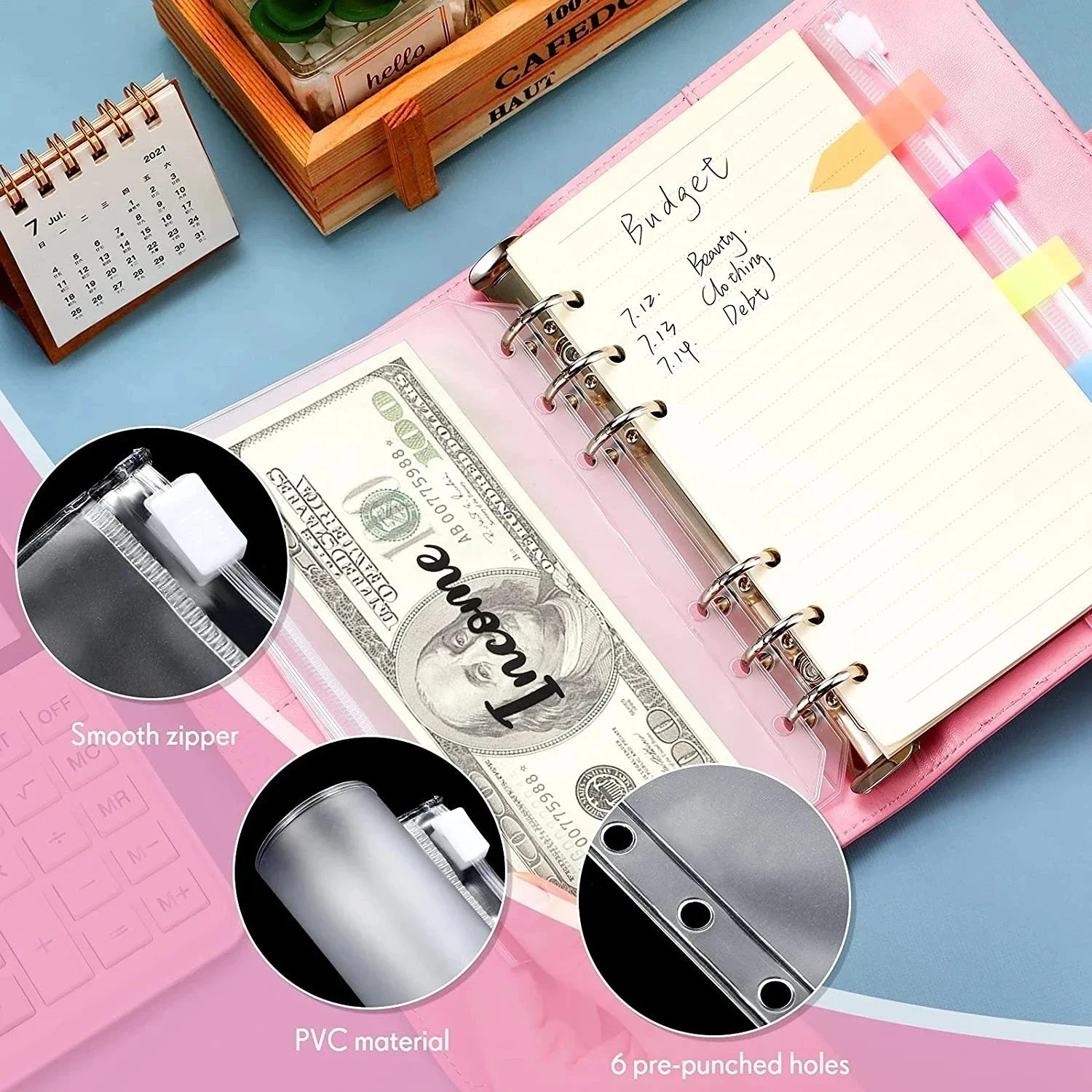 Notebook A7 Budget Binder Notebook Cash Envelopes System Set with Binder Pockets for Money Budgets Saving Bill Organizer Gift