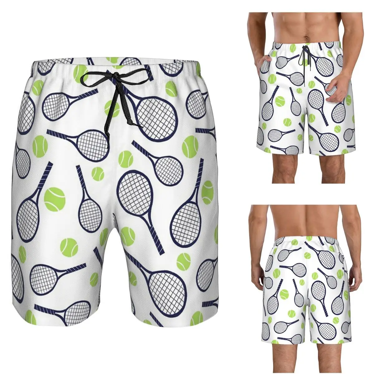 Tennis Racket And Ball Trunks Beach Board Shorts Casual Quick Dry Swimming Summer Men Pants