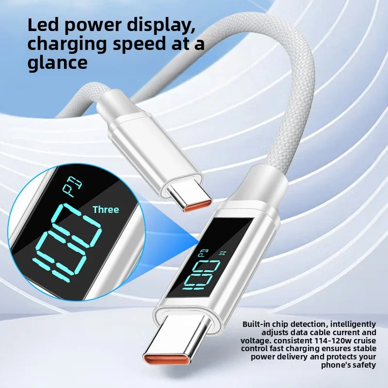 ANSEIP 100 Вт кабель для передачи данных с умным цифровым дисплеем подходит для iPhone 17 16 15 Xiao Mi Samsung Huawei Type-C кабели для быстрой зарядки