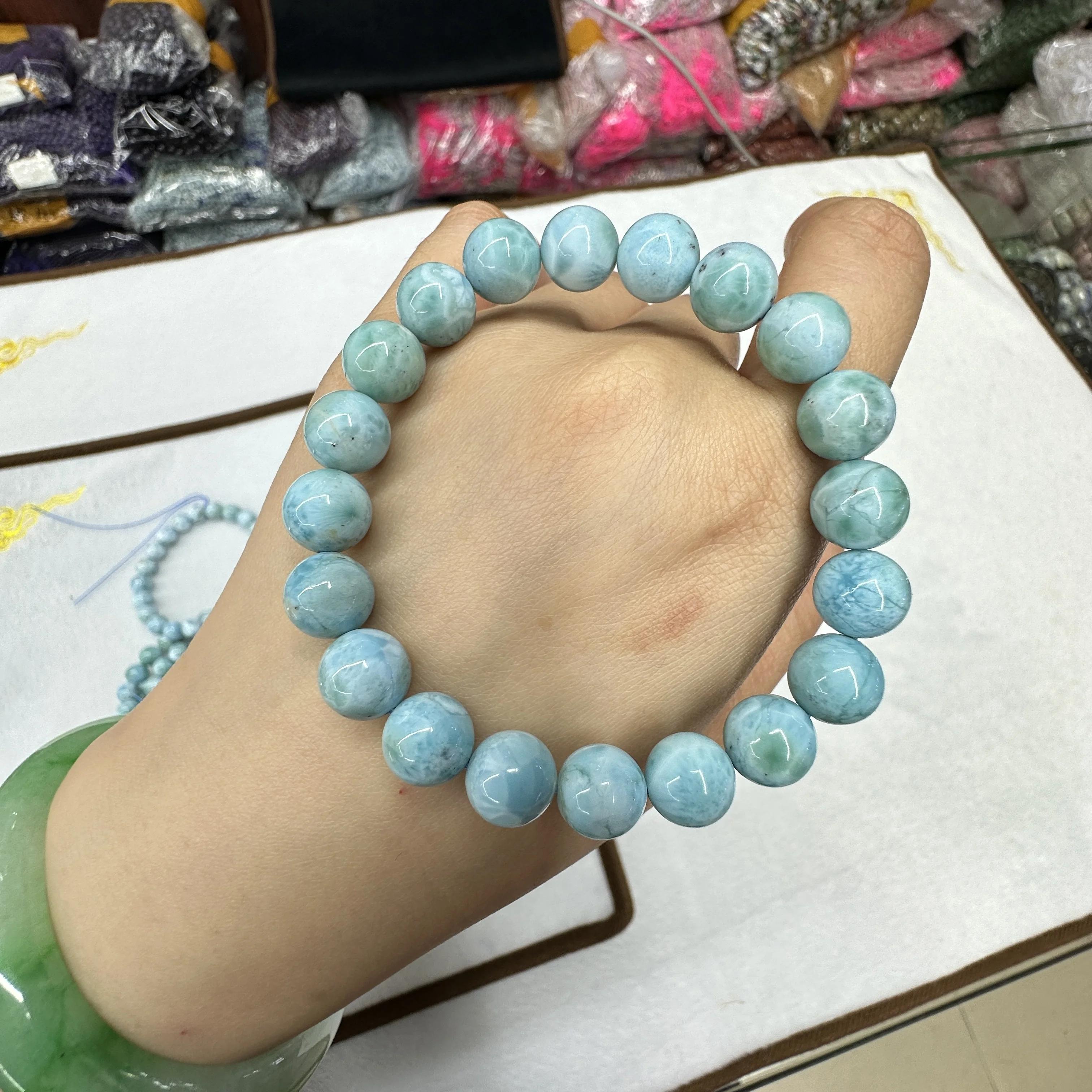 Larimar Stone Bead Bracelet Natural Stone Bracelet Senior Jewelry Female for Gift Wholesale!9mm