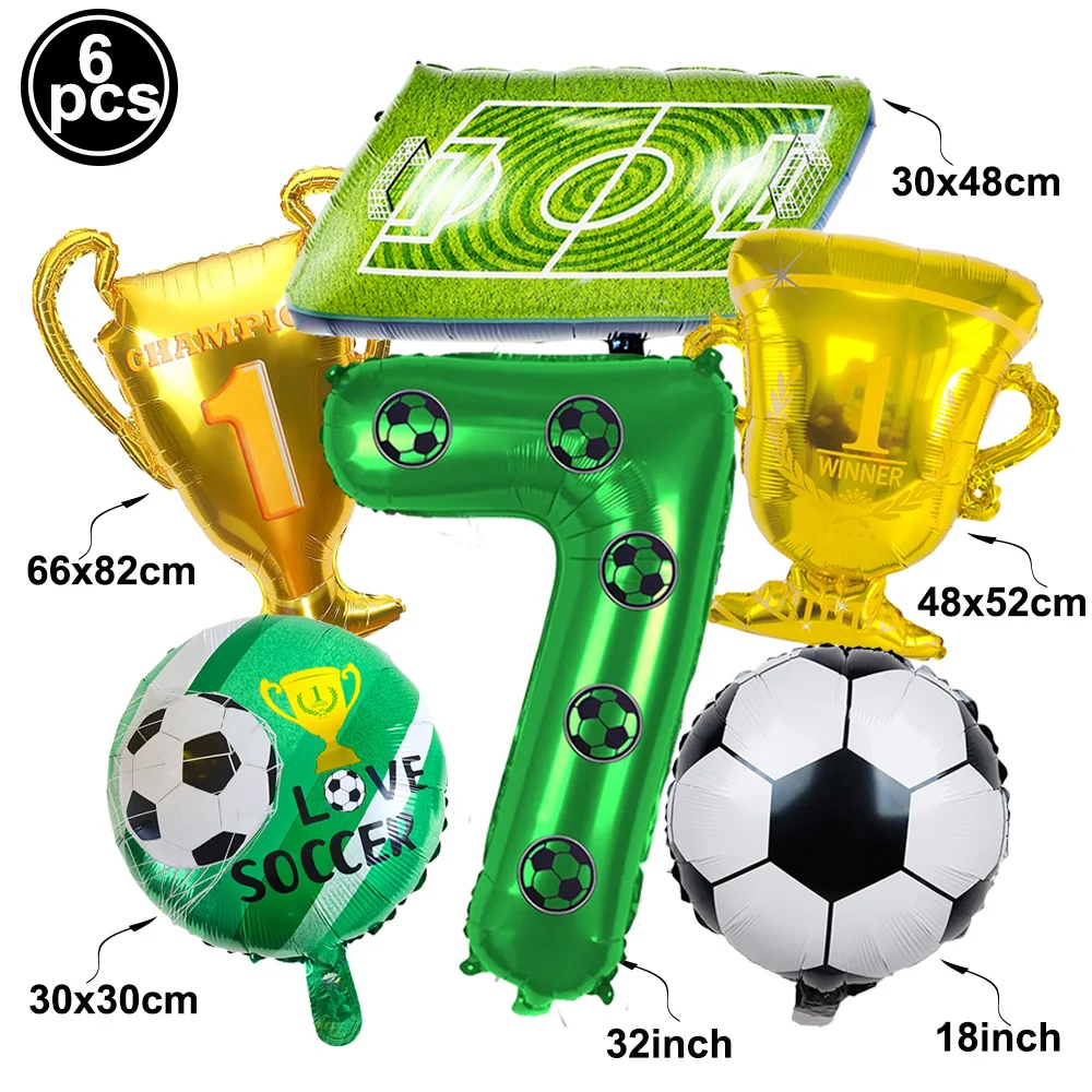 6pcs Soccer Field Trophy 0-9 Number Balloons Set Kids Football Theme 3th Birthday Party Baby Shower Football Club Decoration view 5