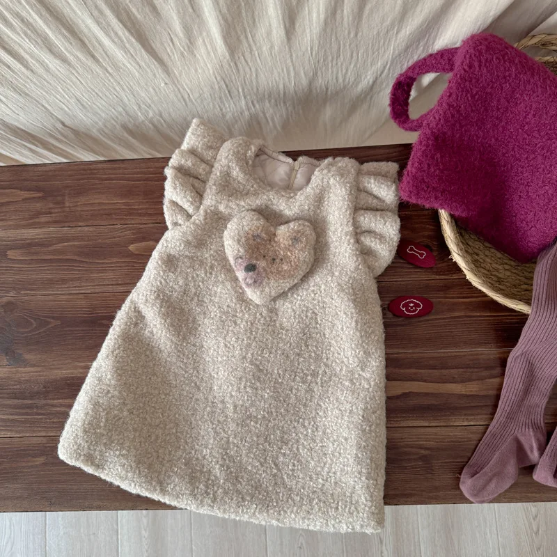 

2025 Winter New Girls Sleeveless Dress Plus Velvet Thick Children Lamb Wool Vest Dress Baby Girl Cotton Padded Dress Warm Dress