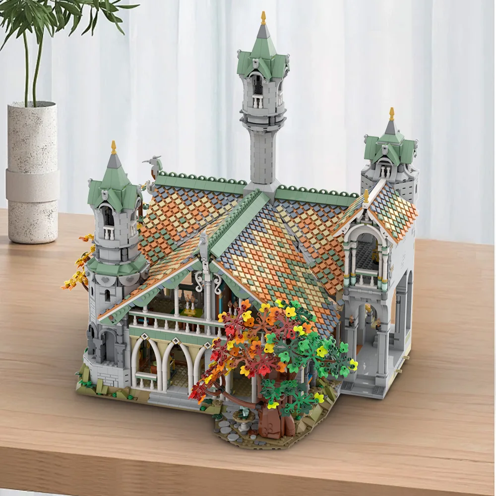 MOC Rings Movie Rivendell Medieval Castle Building Blocks Model Rivendell Extension Architecture Bricks Assembled Toy Adult Gift