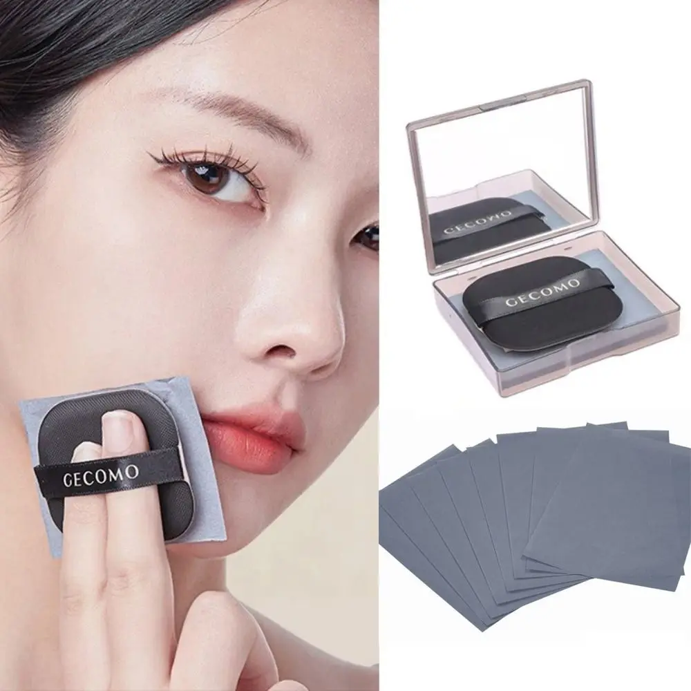

100 Sheets Portable Oil Blotting Sheets Disposable Bamboo Charcoal Oil Absorbing Paper with Mirror Case Makeup Puff Anti-Grease