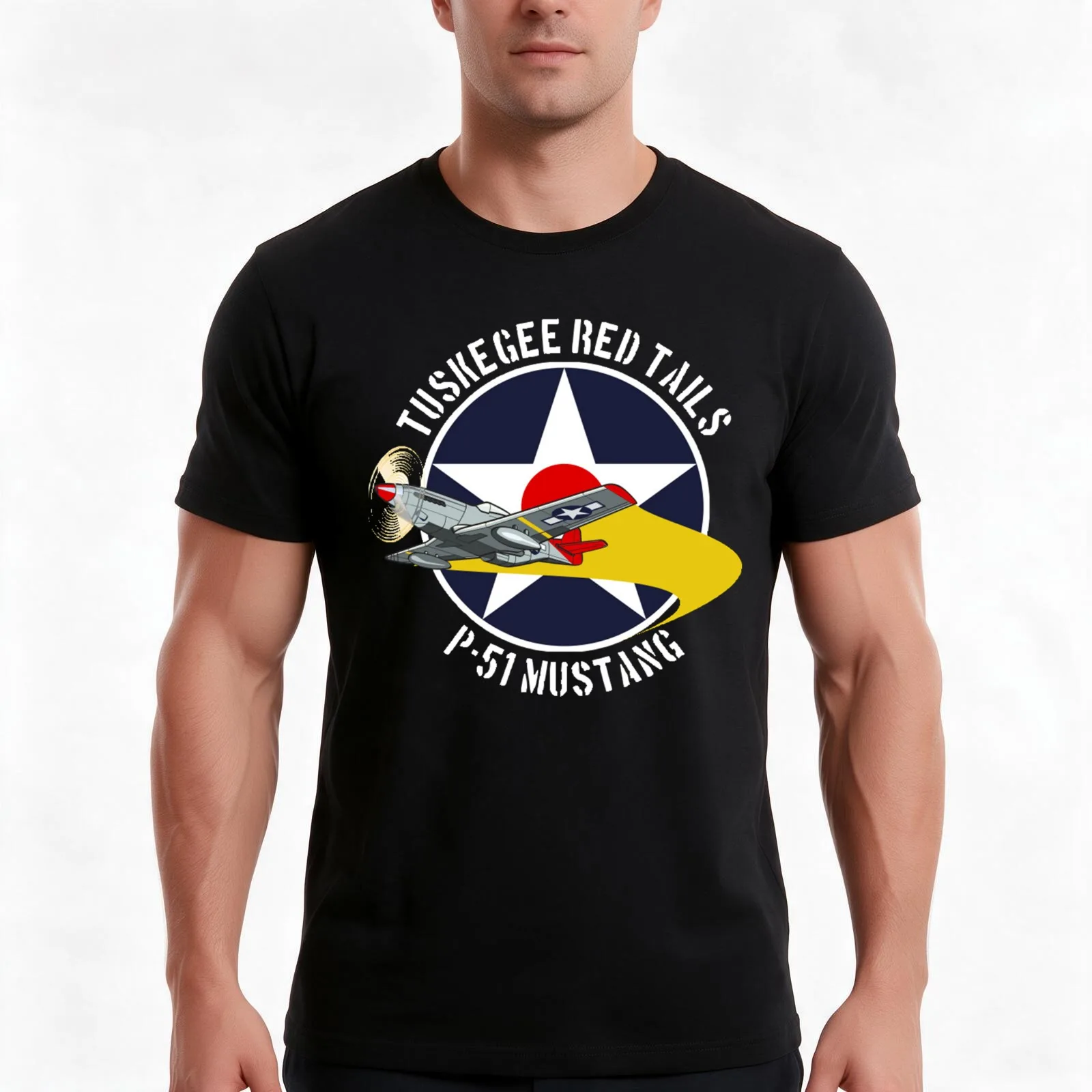 Tuskegee Red Tails T-Shirt, Summer Casual Cotton Tee, Oversized Streetwear Tops, Vintage Graphic Print, Loose Fit Short Sleeve