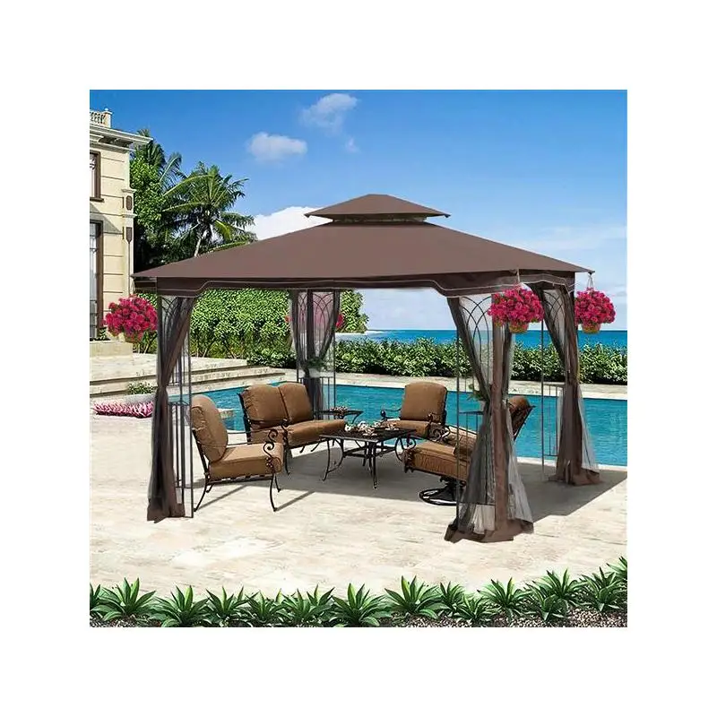 

10x10 Outdoor Patio Gazebo Canopy Tent with Ventilated Double Roof and Detachable Mesh Screen on All Sides, Ideal for Lawn,