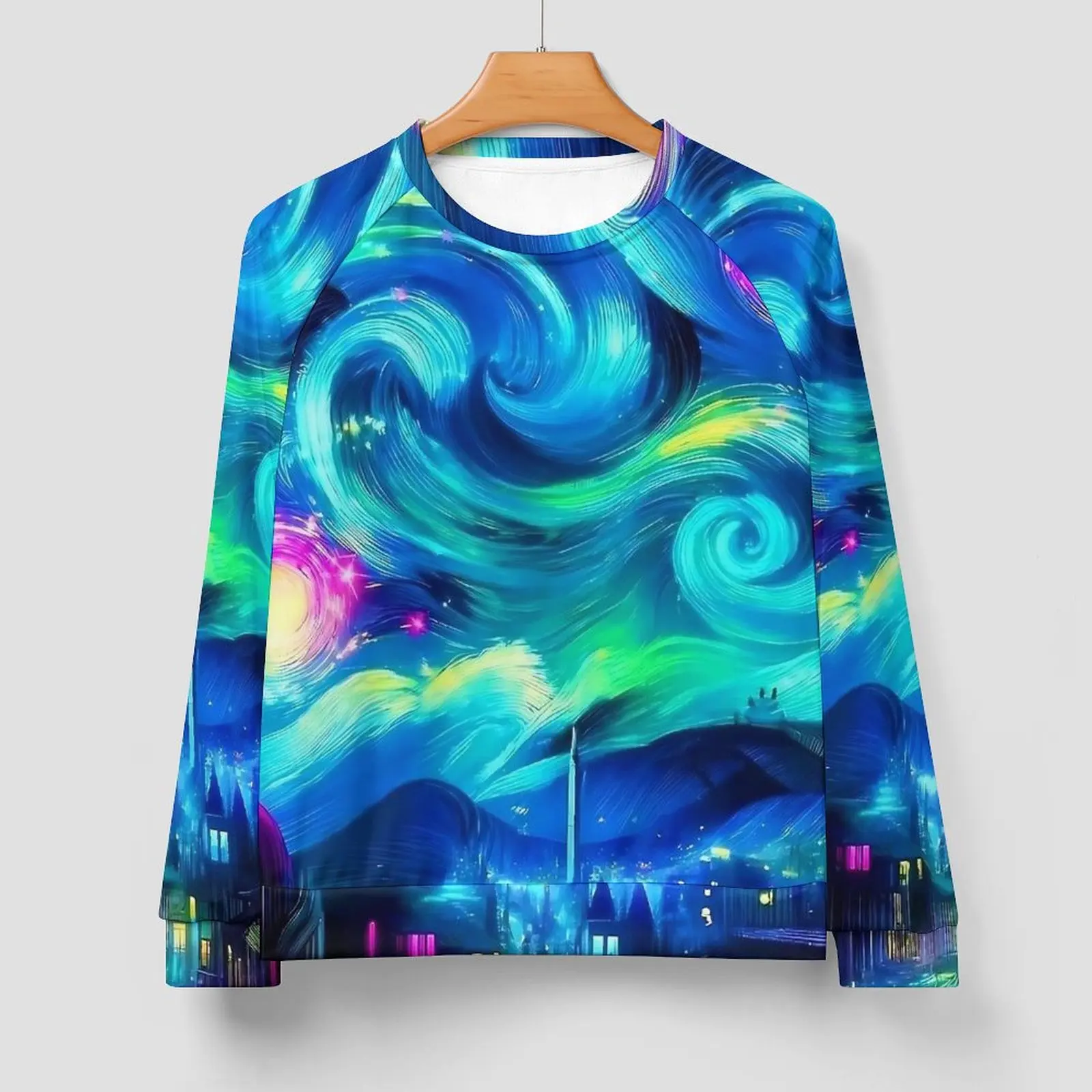 Starry Night Casual Hoodies Couple Neon Swirl Print Modern Hoodie Spring Streetwear Custom Sweatshirts Oversized Top