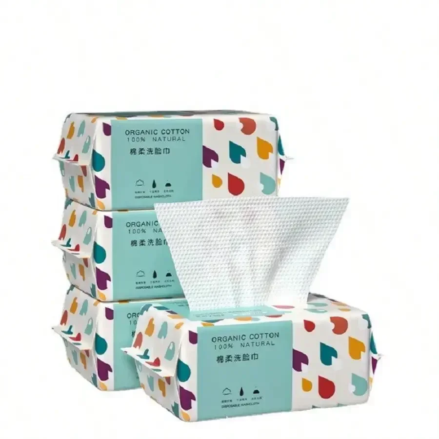 4 Packs Disposable Face Towel,Facial Cotton Tissue,Disposable Makeup Remover Wipes,Dry/Wet Use,Lint-Free Cotton Tissues