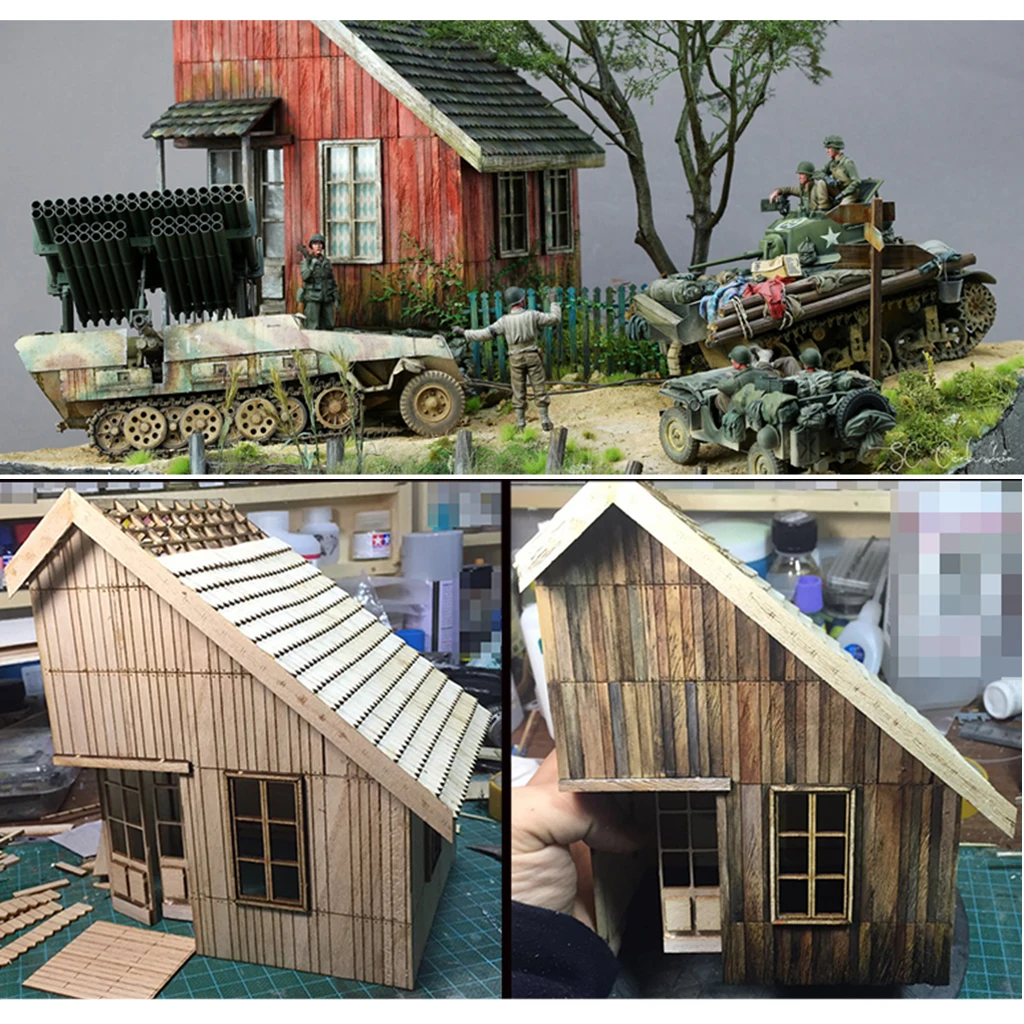 1/35 Models Kits Sand Table Crafts Wargame DIY Kits Wood Ruins House Miniature Table Layout For Building Dioramas Architecture