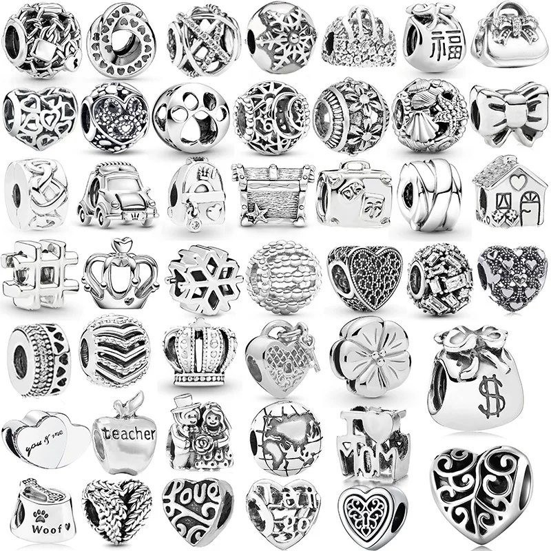 2024 New Silver Plated Hollow Love Alloy Large Hole Charm Beads For Women Pandora DIY Bracelet Necklace Jewelry Accessories Gift