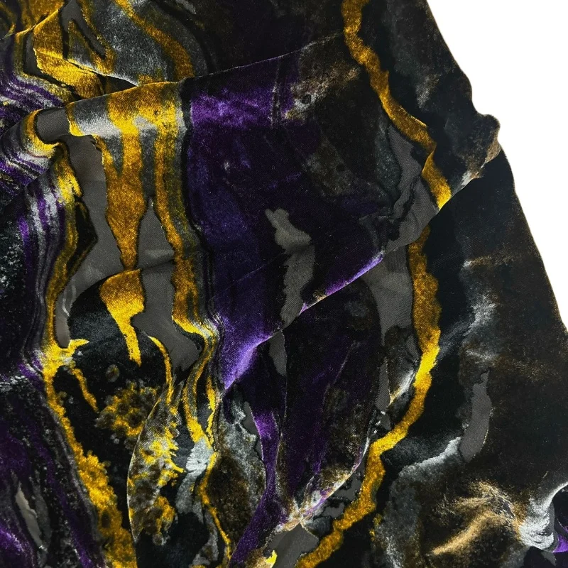 1meter Yellow Purple Color Brocade Burnout Velour Jacquard Fabric African Lace Fabric Veludo Rendado Fabrics for DIY Sewing