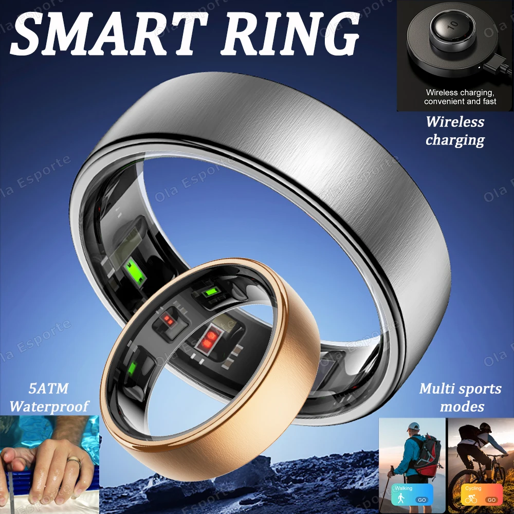 

Новое умное кольцо с зарядной док-станцией для мужчин и женщин, монитор сердечного ритма для сна, IP68 и 5 АТМ, водонепроницаемые кольца в мультиспортивном режиме 2025
