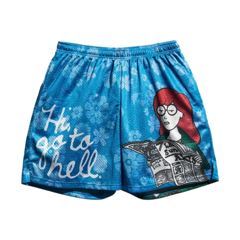 

Шорты Daria Go To Hell в стиле ретро, ​​летние баскетбольные спортивные сетчатые шорты, мужские повседневные шорты, пляжные шорты, дышащие, быстросохнущие