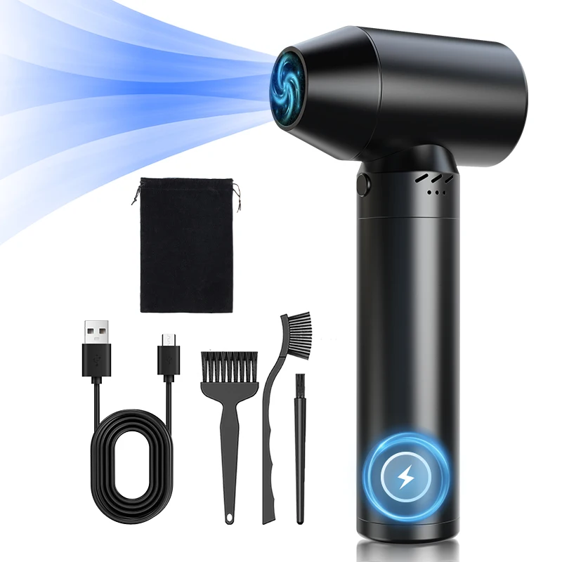 90000RPM 75m/s Brushless Motor Hair Dryer Turbo Violent Jet Fan Rechargeable Electric Blower Snow Blower for Car Computer Clean
