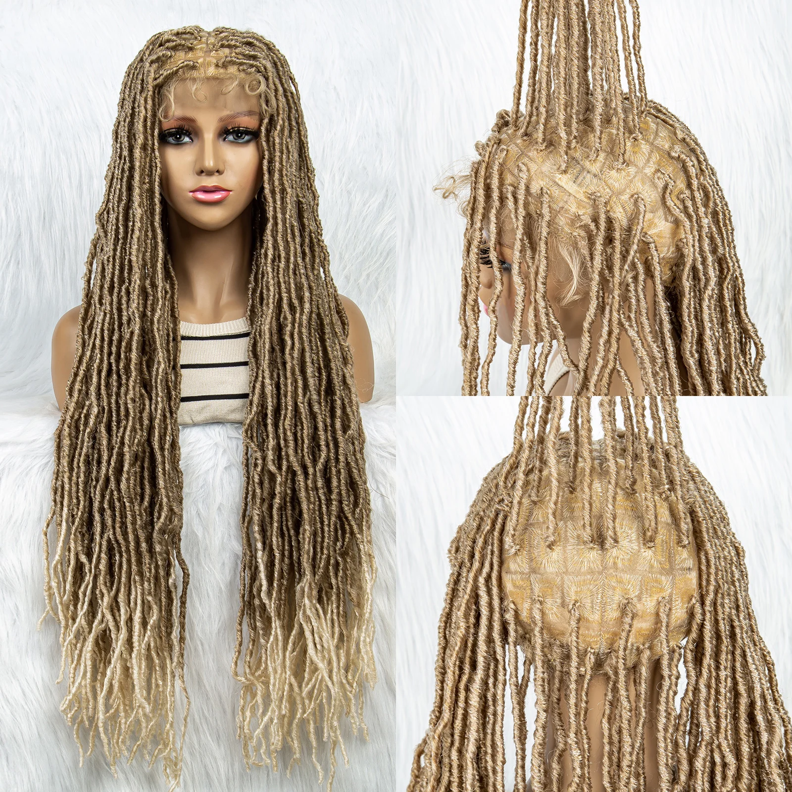 

Box Braids Twisted Hairstyle Wigs 36inch Long Length Synthetic Braided Hair Wig Full Lace Ombre Colored Hair Wig for Black Women