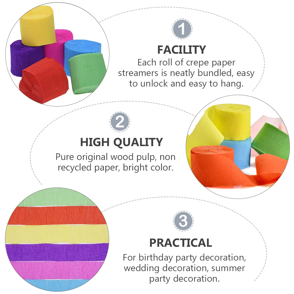 

12 Pcs Streamer Bright Color Crepe Paper Roll Crepe Paper Wedding Party Decorations Streamer Shower
