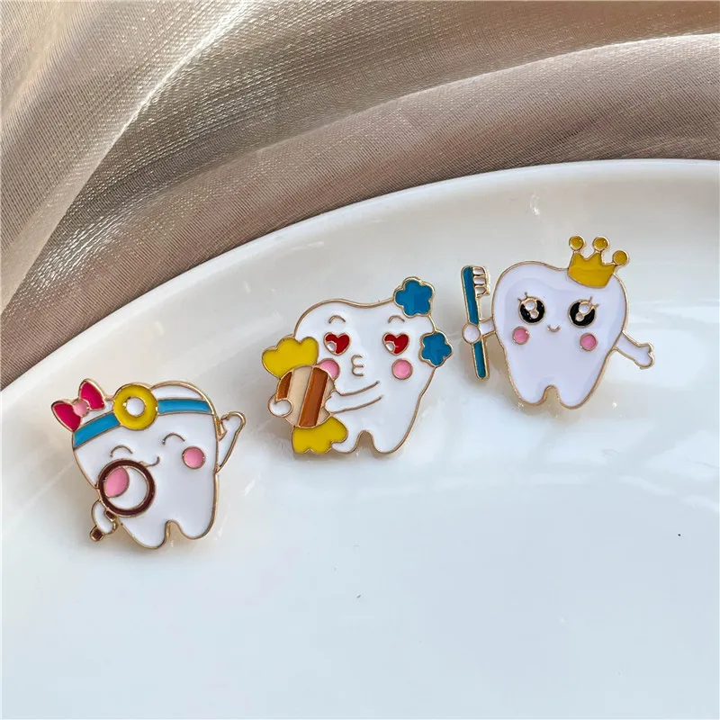Funny Cartoon Keep Teeth Enamel Brooches Cute Healthy Body Geometric Lapel Badge Pins Jewelry Party Gifts For Women Girls