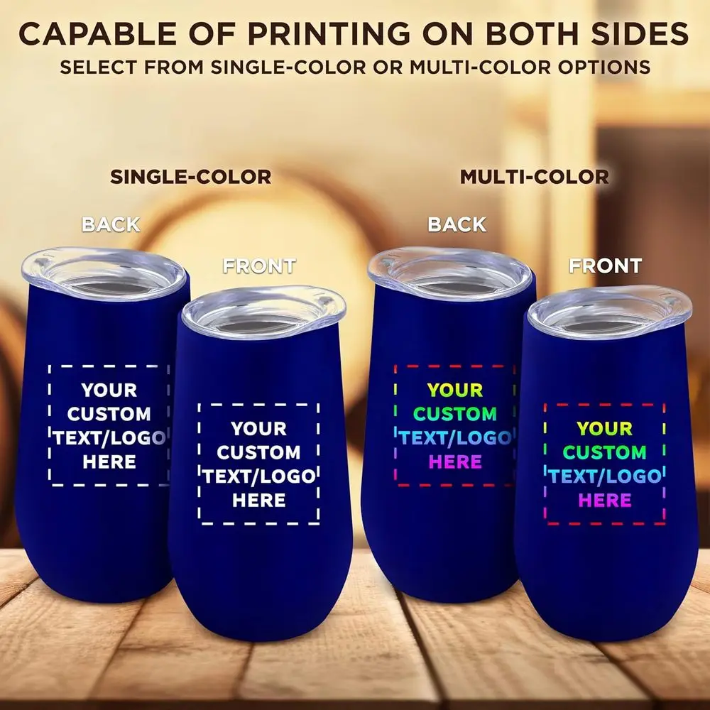 Set of 12 Personalized Stainless Steel Stemless Wine Glasses with Lids, 9 oz, Ideal for Wine, Champagne, Cocktails, and More - B