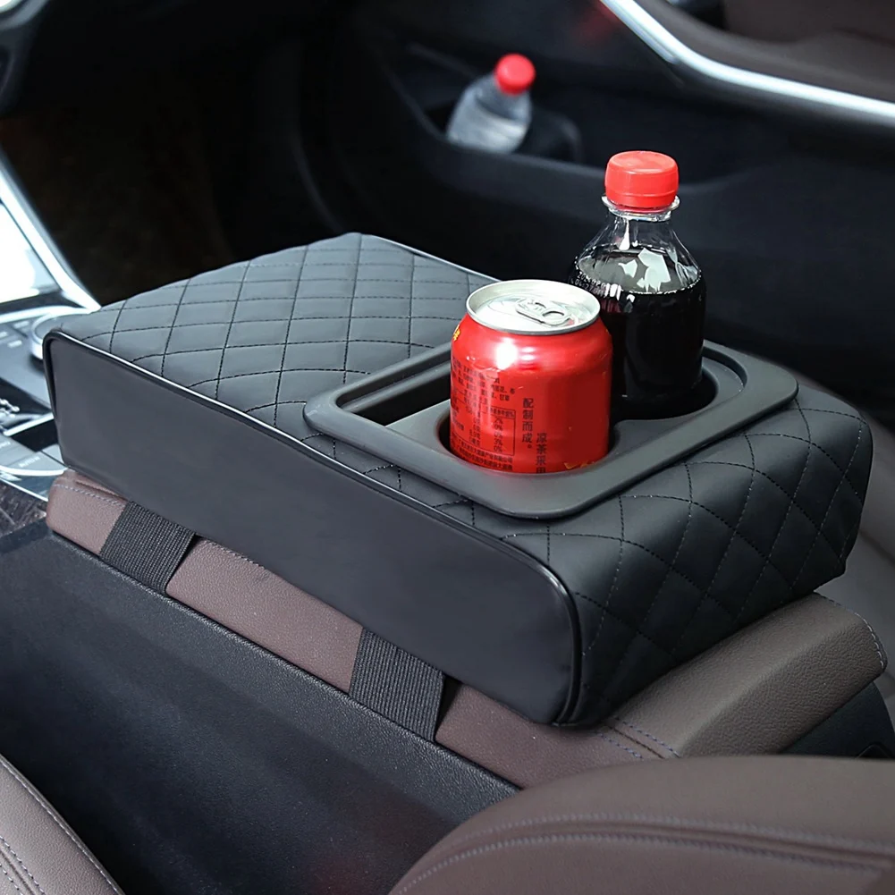 

Auto Center Console Armrest Pillow With Cup Holder Memory Foam Car Armrest Cushion Phone Holder Storage Bag For Most Car-X59A