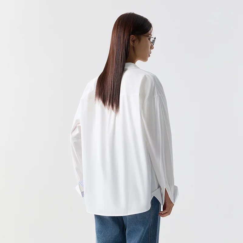 Semir 2024 Long-Sleeved Shirt Women Mid-Length Oversize Splicing Temperament Spring New Pure Cotton Shirts For Women