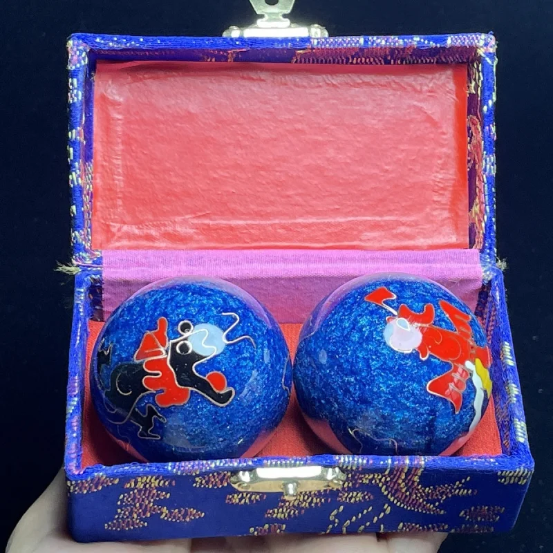 Cloisonné Craft Tai Chi Bola de mano Dragón y Fénix Bola de fitness Campana hueca Bola de acero con sonido Masaje para personas mayores Bola de juego de mano