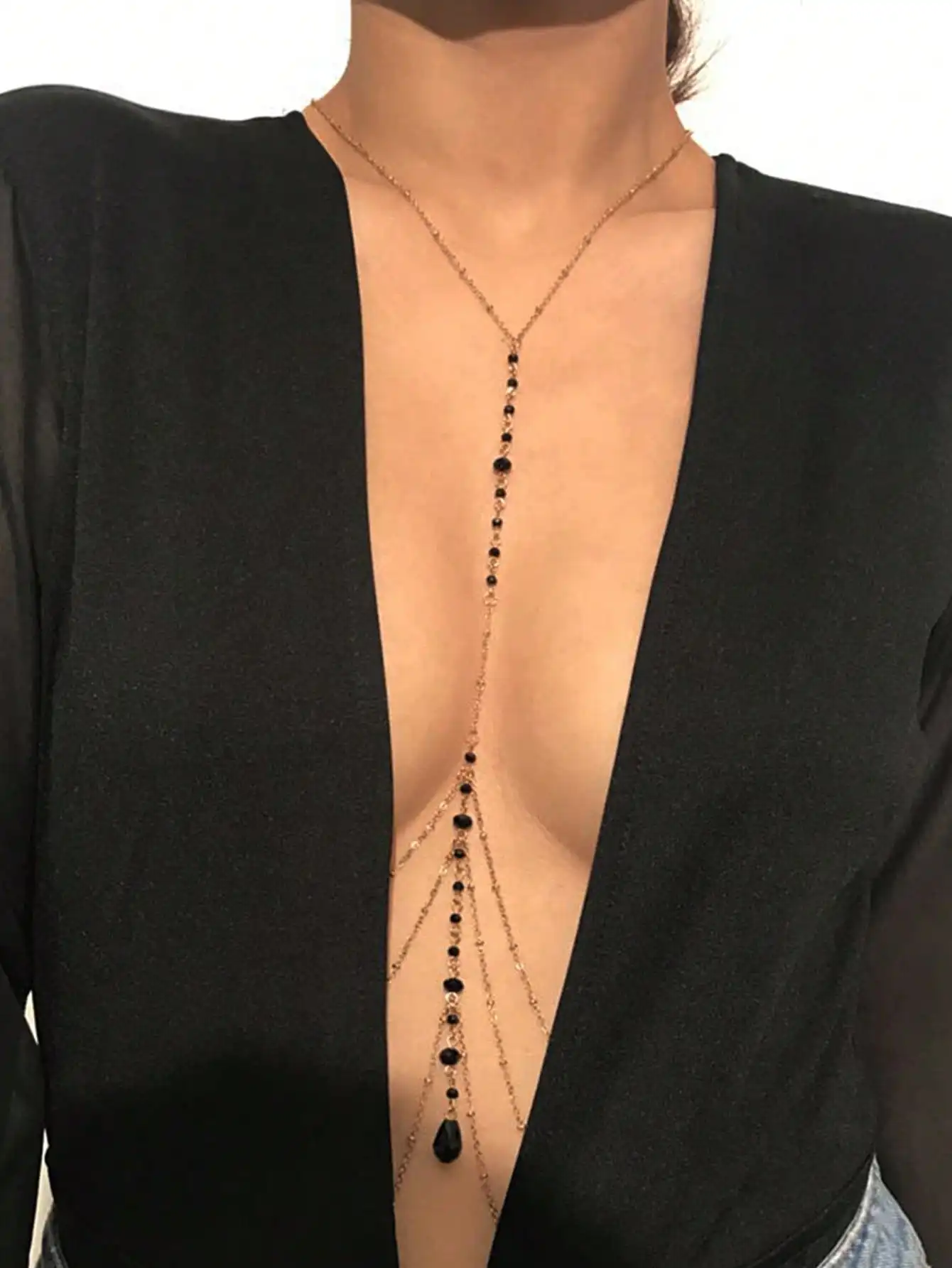 

Богемный черный бисерный бодичейн-ожерелье для женщин, идеально подходит для пляжа, вечеринок или повседневной носки