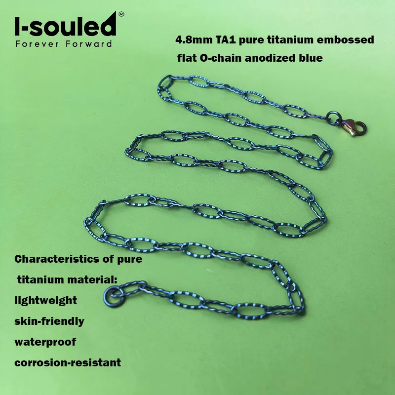 

4.8mm TA1 pure titanium embossed flat O-chain anodized blue women's style simple and fashionable