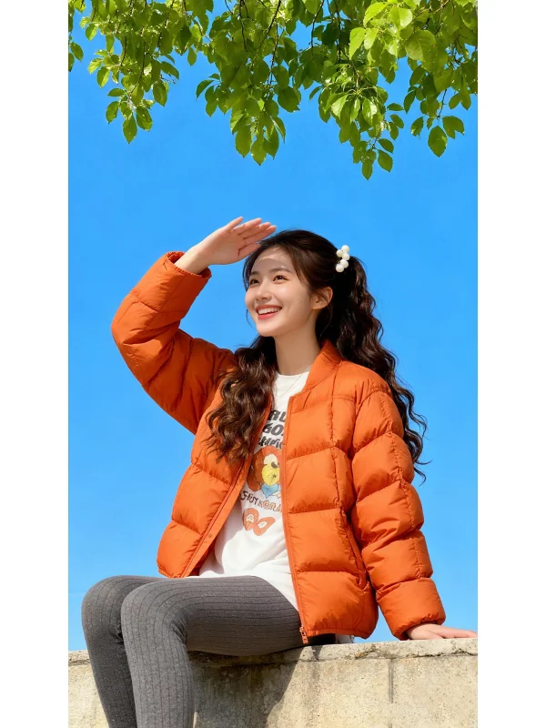 

Korean Sle Casual round Ne Zipper Cotton Jaet Women's Slimming Color Outerwear Faionable Winter New Arrival