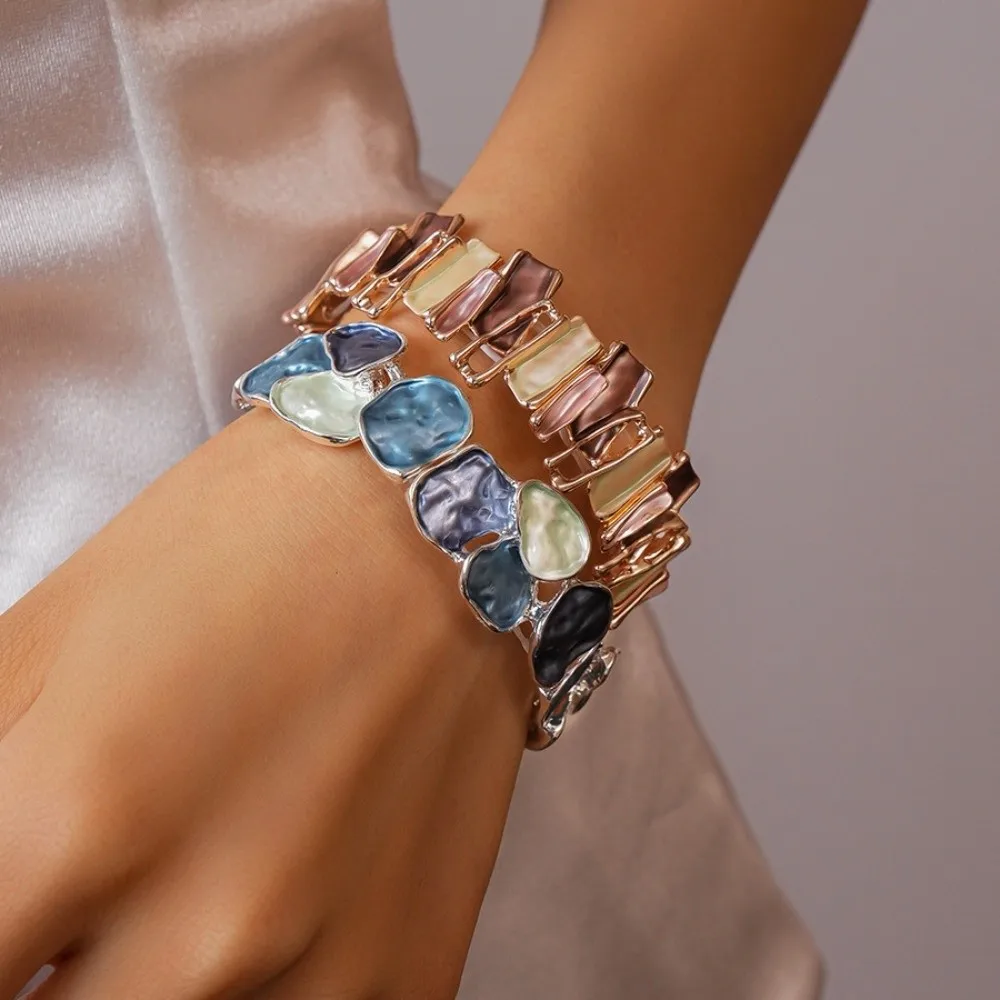 غير النظامية هندسية ملونة النفط روز سوار مرونة مقاوم للماء المينا الإسورة المرقعة خمر المرأة سوار اليد السفر