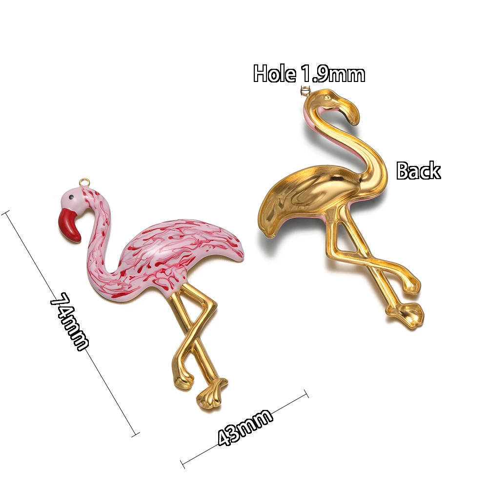 2 Stück Edelstahl 70mm Große Emaille-Anhänger Flamingo für DIY Schmuckherstellung, Ohrringe, Pullover, Halsketten, Anhänger, Armband-Zubehör – Detail 3