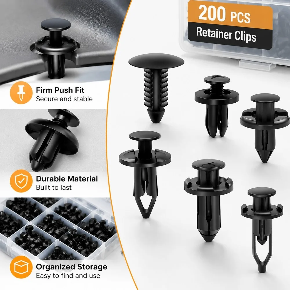 200pcs Auto Body Clip Fastener Assortment Kit Mixed Bumper Chassis Door Retainer Clips with 6