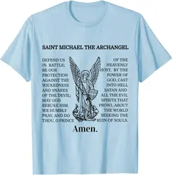 Saint St Michael Prayer Catholic Archangel Christian Men T-Shirt Short Sleeve Casual Cotton O-Neck Summer Men Clothing