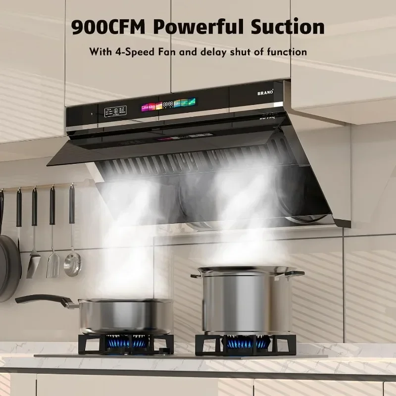36 inch Under Cabinet Range Hood, 900 CFM Kitchen Hood with Voice/Gesture/Touch Control,Ducted/Ductless Convertible